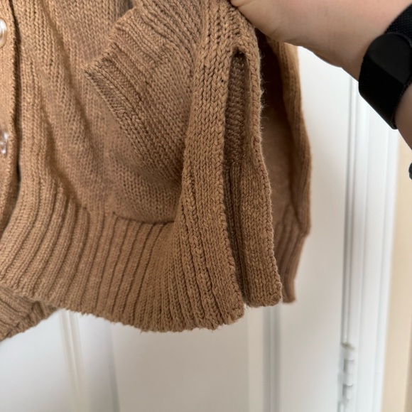 Quince Cotton-Linen Relaxed Cardigan Sweater in Camel Size Medium - Picture 7 of 13